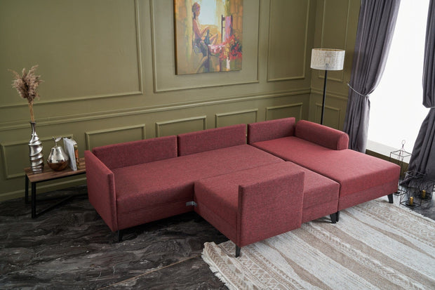 Asir Divano Angolare Letto a sinistro 4 posti in tessuto Belen Bordeaux