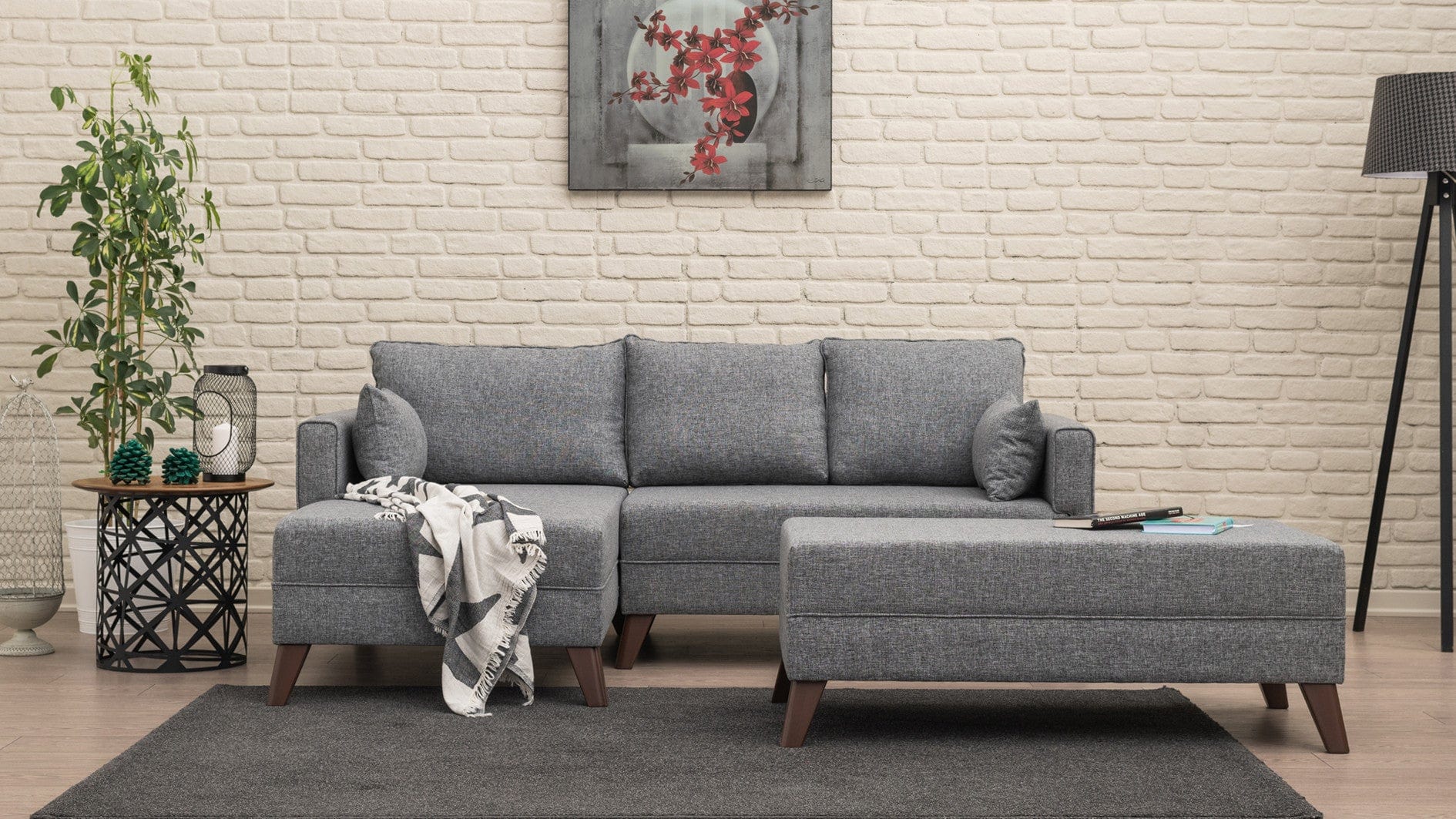 Asir Divano Angolare Letto a sinistro 4 posti in tessuto Bella 2 Grigio