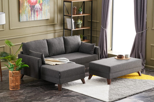 Asir Divano Angolare Letto a sinistro 4 posti in tessuto Bella Mini Antracite