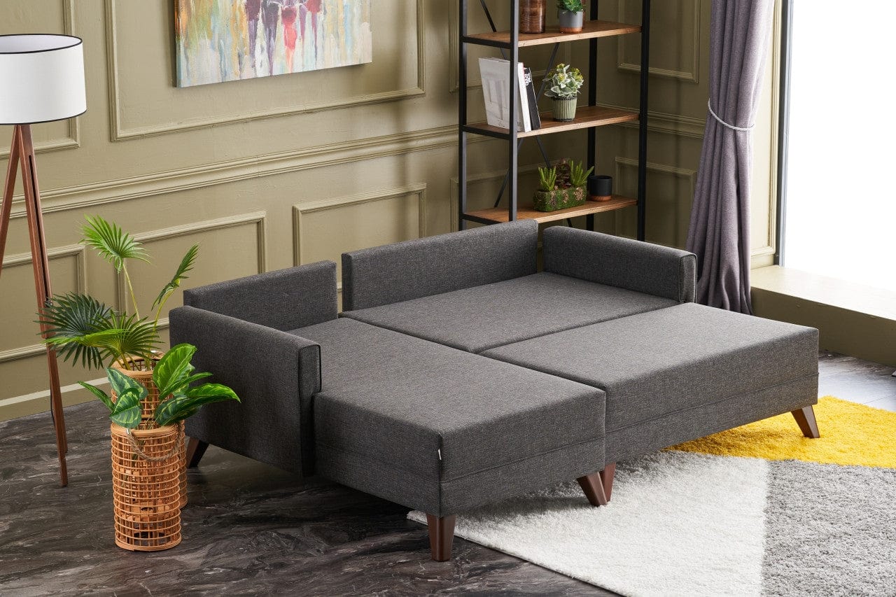 Asir Divano Angolare Letto a sinistro 4 posti in tessuto Bella Mini Antracite