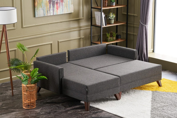 Asir Divano Angolare Letto a sinistro 4 posti in tessuto Bella Mini Antracite