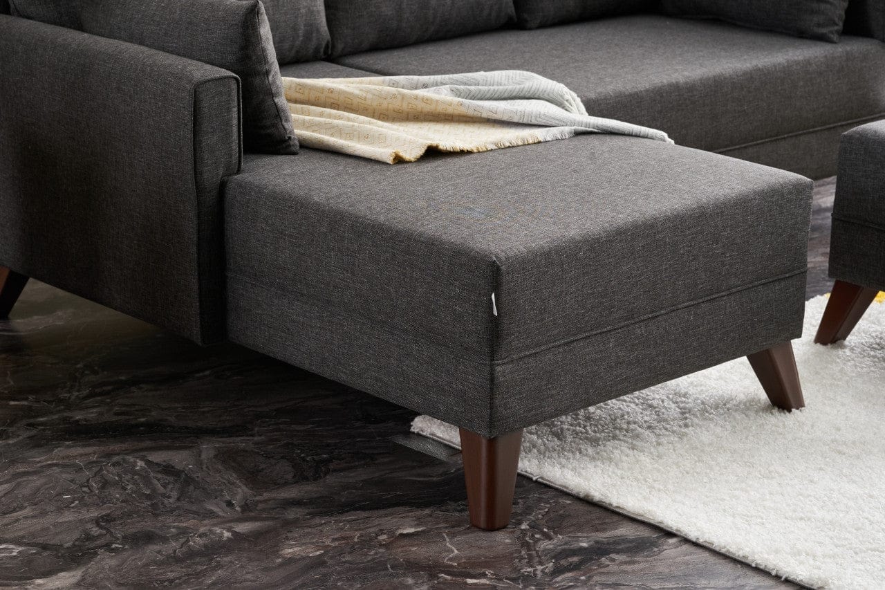 Asir Divano Angolare Letto a sinistro 4 posti in tessuto Bella Mini Antracite