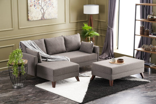 Asir Divano Angolare Letto a sinistro 4 posti in tessuto Bella Mini Marrone