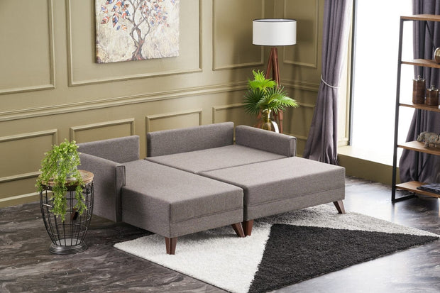 Asir Divano Angolare Letto a sinistro 4 posti in tessuto Bella Mini Marrone