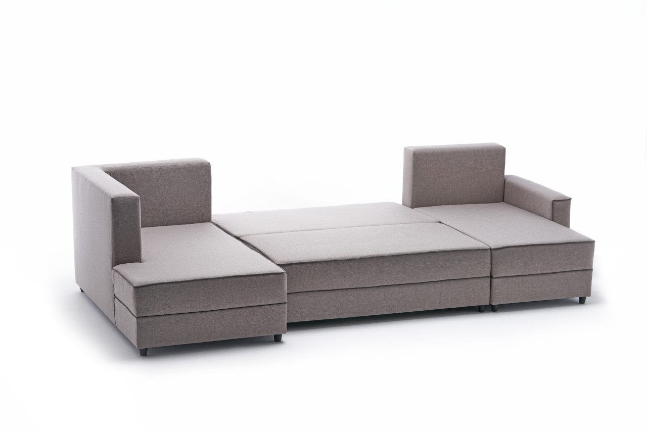 Asir Divano Angolare Letto a sinistro 4 posti in tessuto Ece Panoramik Crema