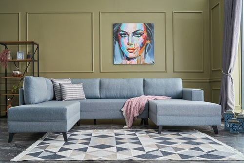 Asir Divano Angolare Letto a sinistro 4 posti in tessuto Efsun Blu