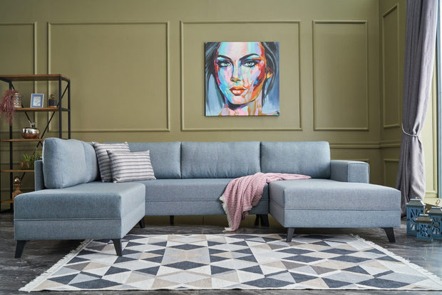 Asir Divano Angolare Letto a sinistro 4 posti in tessuto Efsun Blu
