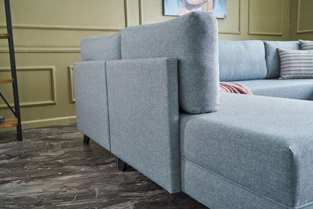 Asir Divano Angolare Letto a sinistro 4 posti in tessuto Efsun Blu