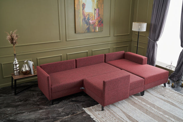 Asir Divano Angolare Letto a sinistro 4 posti in tessuto Efsun Bordeaux