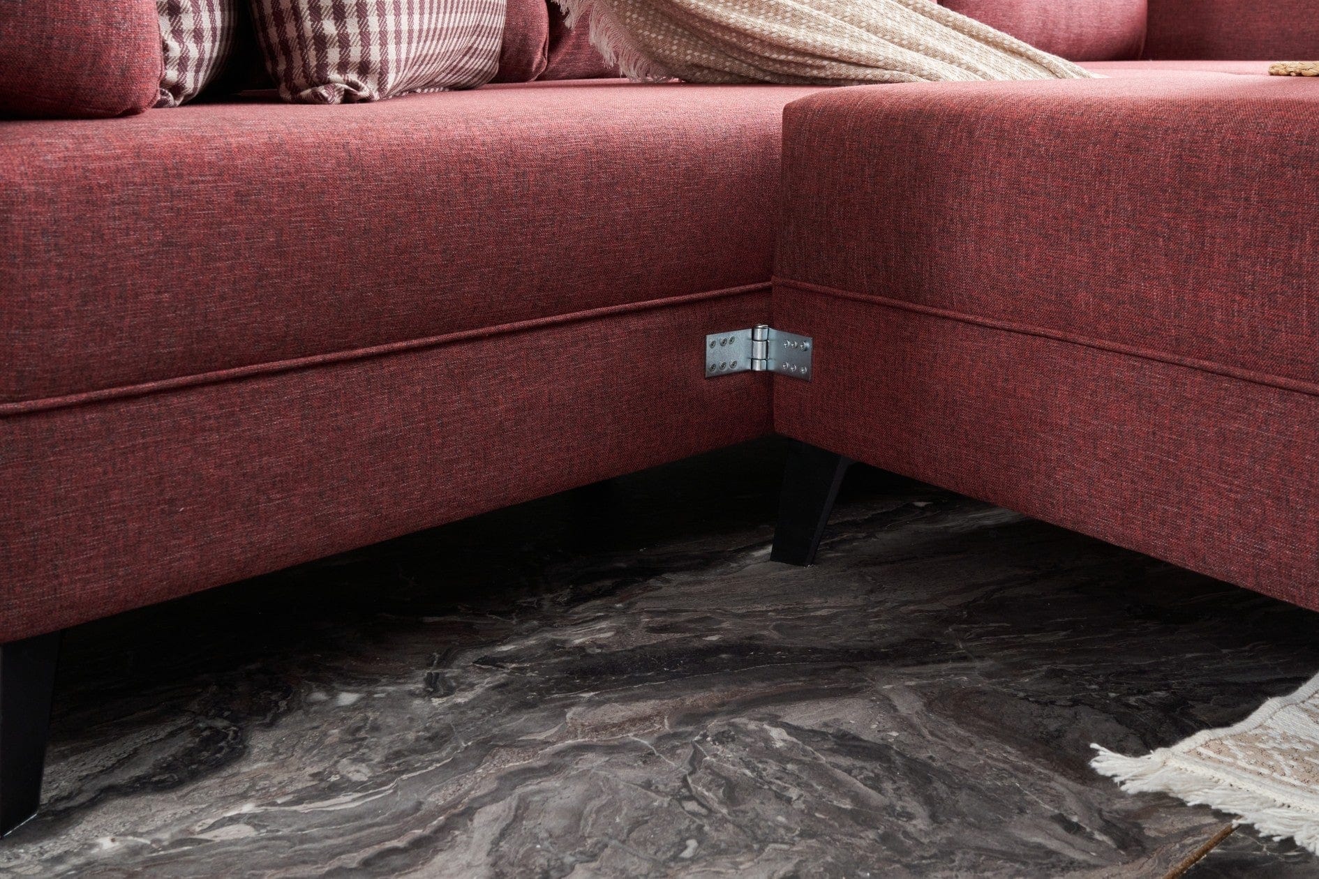 Asir Divano Angolare Letto a sinistro 4 posti in tessuto Eris Bordeaux