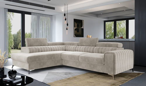 Eltap Divano Angolare Letto a sinistro 4 posti, in tessuto Laurette Beige