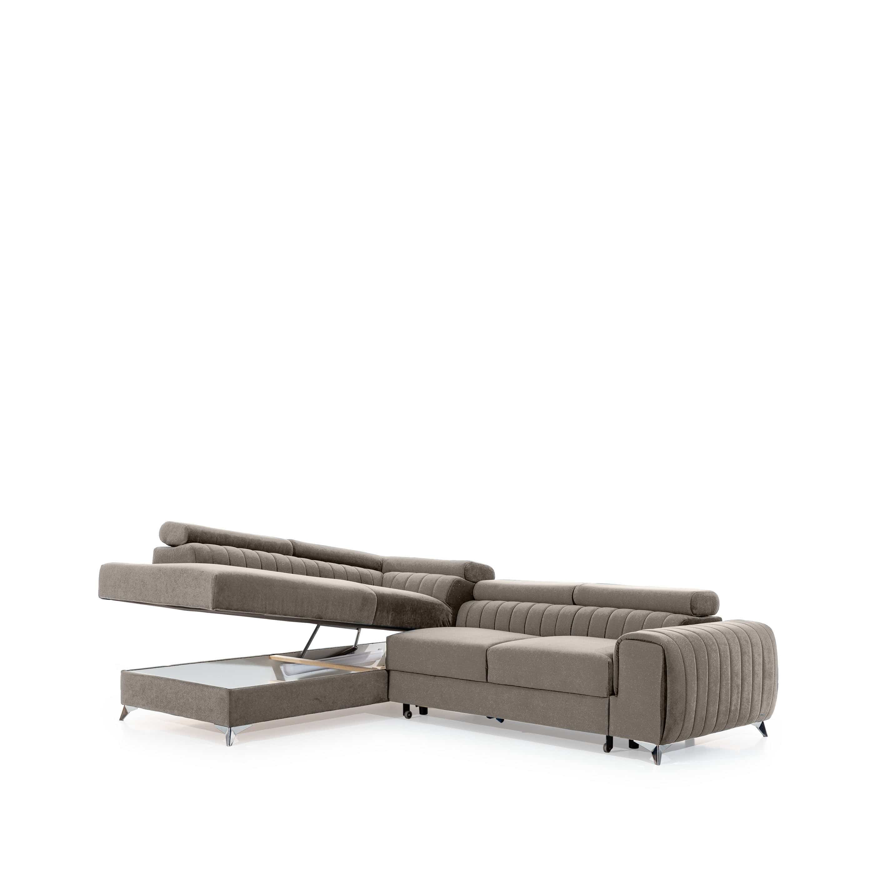 Eltap Divano Angolare Letto a sinistro 4 posti, in tessuto Laurette Beige