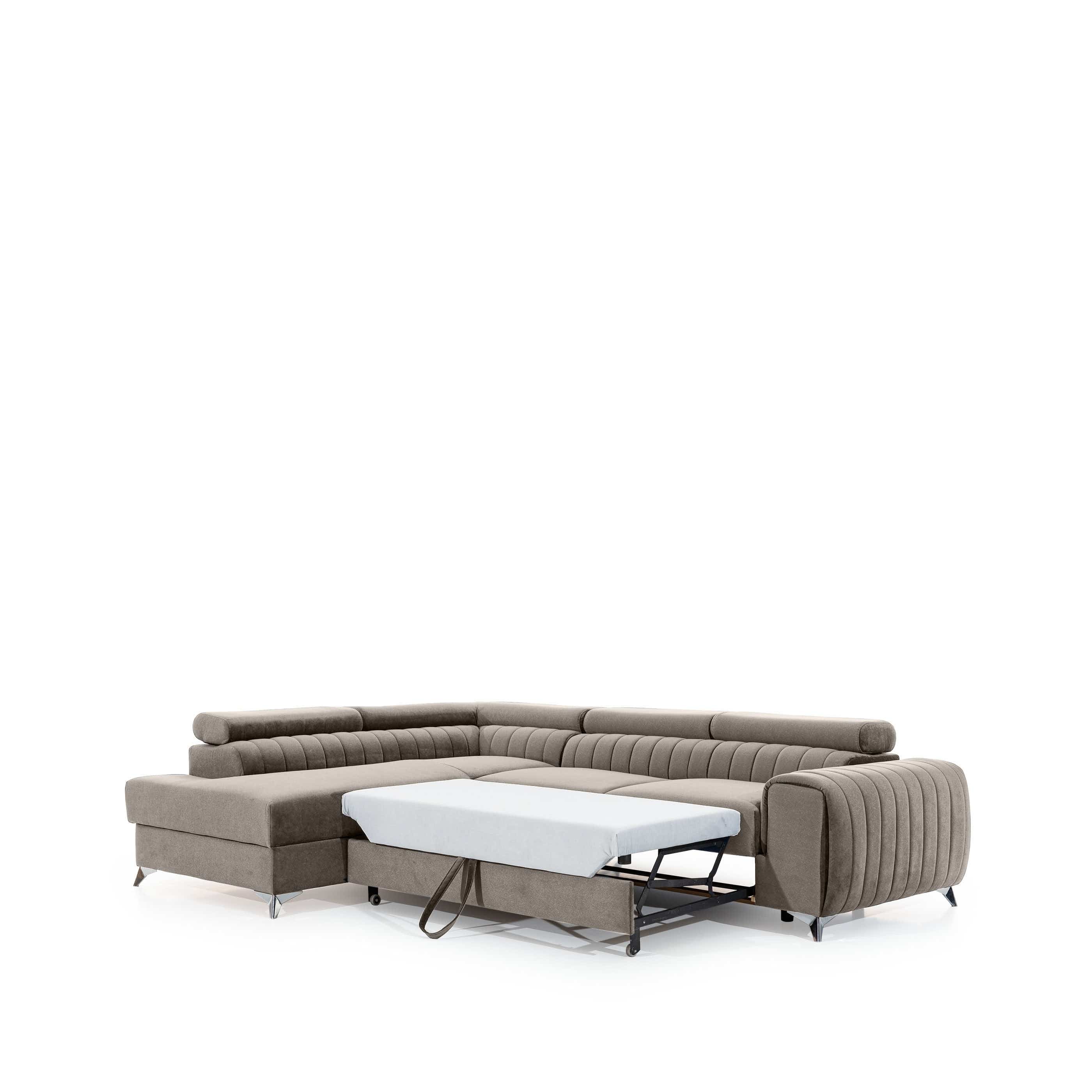 Eltap Divano Angolare Letto a sinistro 4 posti, in tessuto Laurette Beige