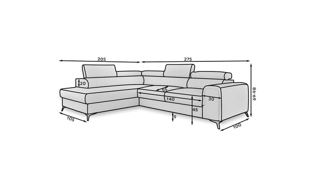 Eltap Divano Angolare Letto a sinistro 4 posti, in tessuto Laurette Beige