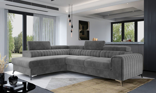 Eltap Divano Angolare Letto a sinistro 4 posti, in tessuto Laurette Grigio
