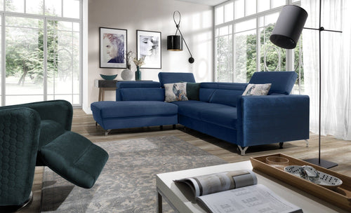 Divano Angolare Letto a sinistro 4 posti in tessuto Mazzi Blu