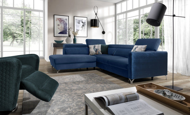 Divano Angolare Letto a sinistro 4 posti in tessuto Mazzi Blu