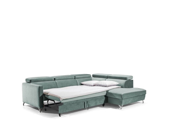 Divano Angolare Letto a sinistro 4 posti in tessuto Mazzi Verde (2)