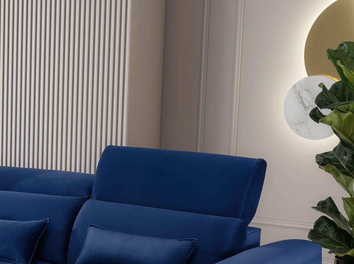 Eltap Divano Angolare Letto a sinistro 4 posti, in velluto Fobleros Plus Blu