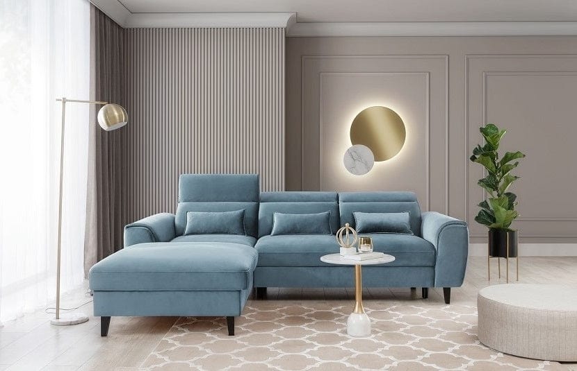 Eltap Divano Angolare Letto a sinistro 4 posti, in velluto Fobleros Plus Blu