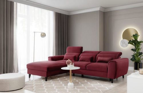 Eltap Divano Angolare Letto a sinistro 4 posti, in velluto Fobleros Plus Bordeaux