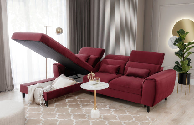 Eltap Divano Angolare Letto a sinistro 4 posti, in velluto Fobleros Plus Bordeaux