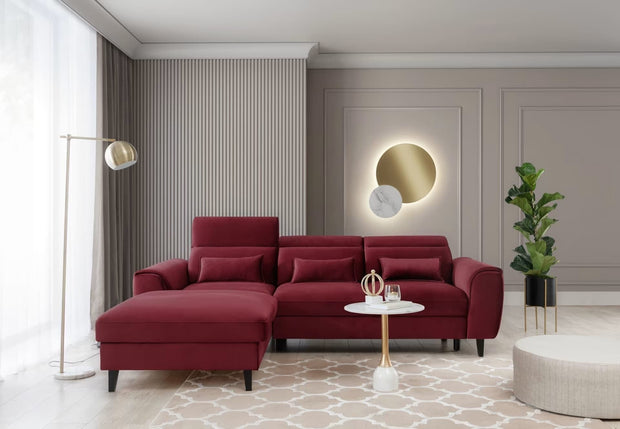 Eltap Divano Angolare Letto a sinistro 4 posti, in velluto Fobleros Plus Bordeaux