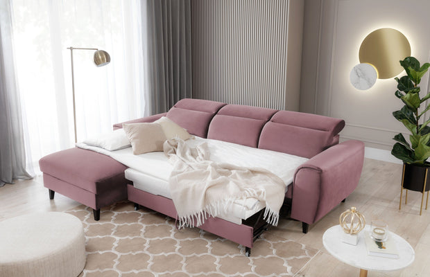 Eltap Divano Angolare Letto a sinistro 4 posti, in velluto Fobleros Plus Rosa
