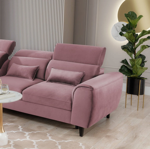 Eltap Divano Angolare Letto a sinistro 4 posti, in velluto Fobleros Plus Rosa
