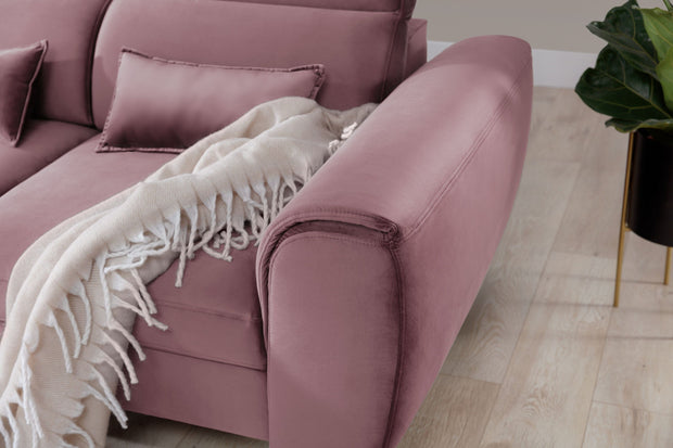Eltap Divano Angolare Letto a sinistro 4 posti, in velluto Fobleros Plus Rosa