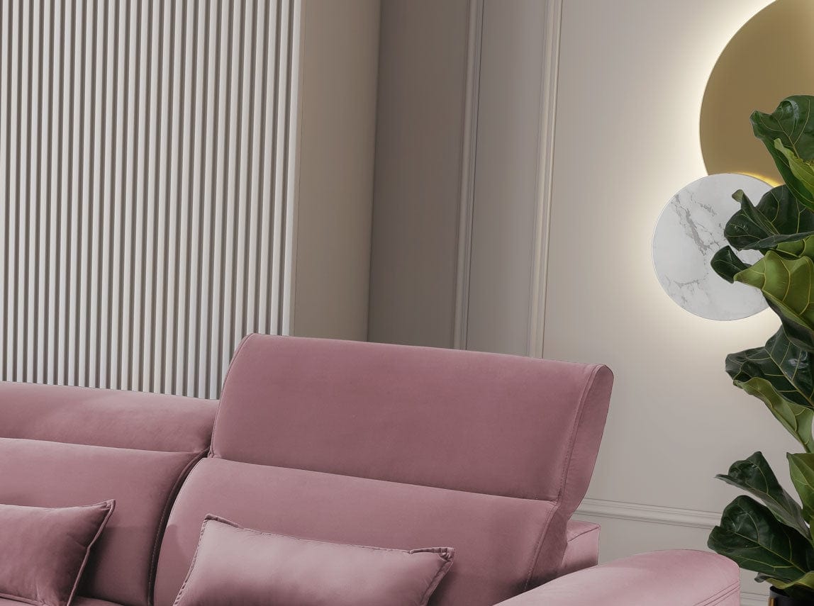 Eltap Divano Angolare Letto a sinistro 4 posti, in velluto Fobleros Plus Rosa