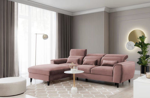 Eltap Divano Angolare Letto a sinistro 4 posti, in velluto Fobleros Plus Rosa