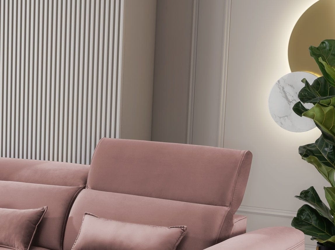 Eltap Divano Angolare Letto a sinistro 4 posti, in velluto Fobleros Plus Rosa