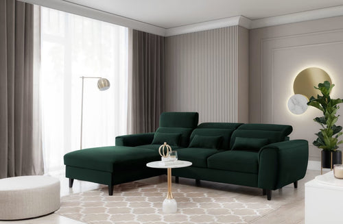 Eltap Divano Angolare Letto a sinistro 4 posti, in velluto Fobleros Plus Verde