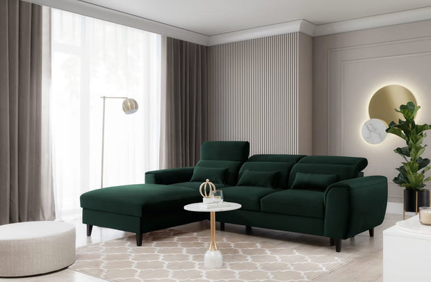 Eltap Divano Angolare Letto a sinistro 4 posti, in velluto Fobleros Plus Verde