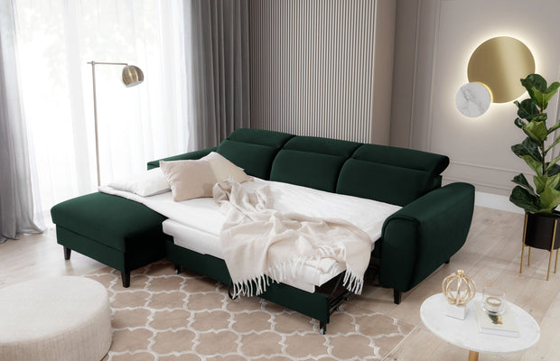 Eltap Divano Angolare Letto a sinistro 4 posti, in velluto Fobleros Plus Verde