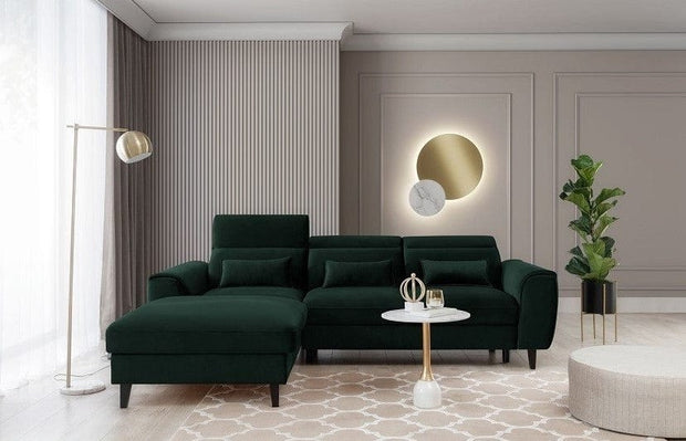 Eltap Divano Angolare Letto a sinistro 4 posti, in velluto Fobleros Plus Verde