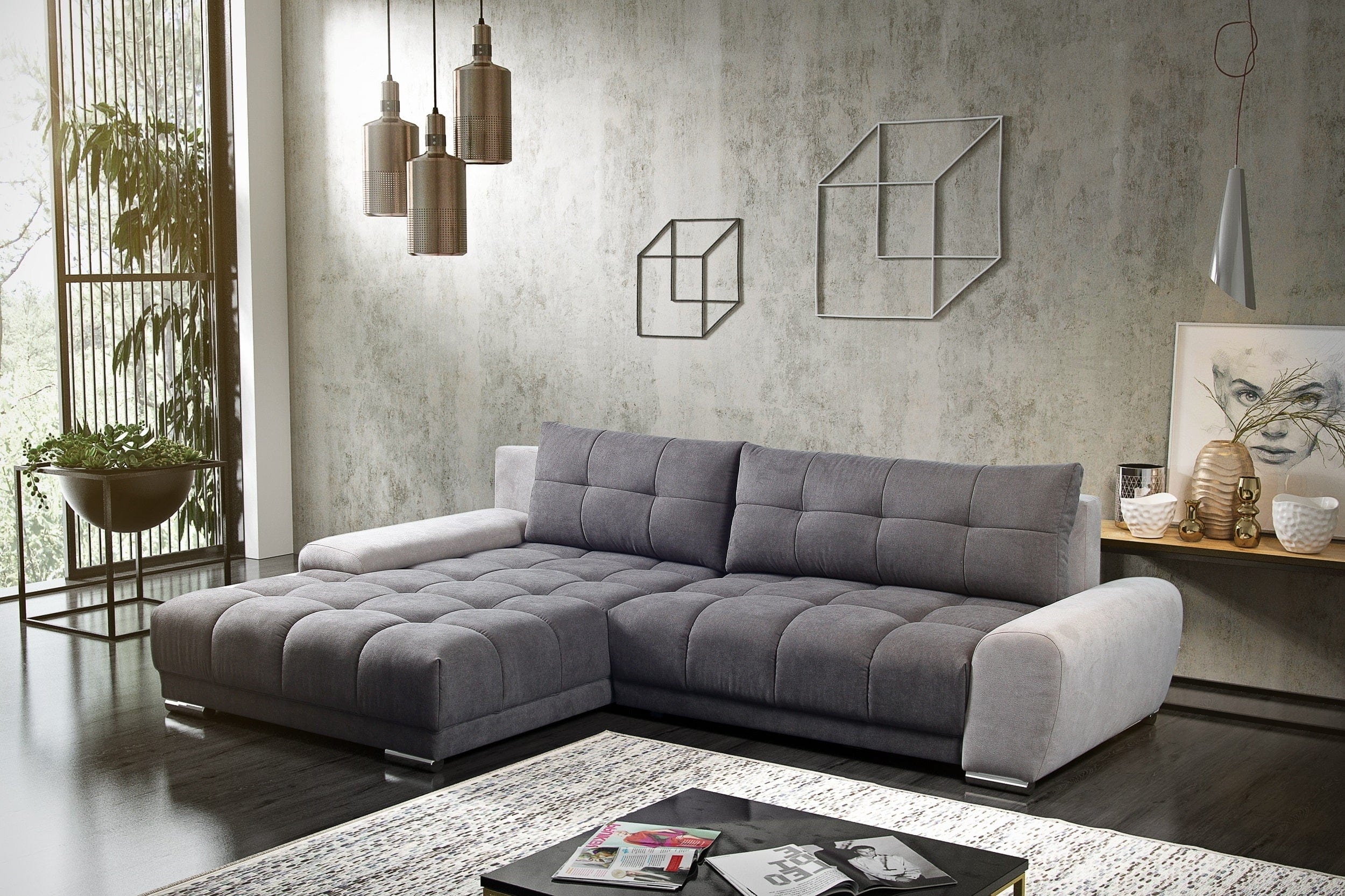 Divano Angolare Letto a sinistro 4 posti Wavenis Grigio (1)
