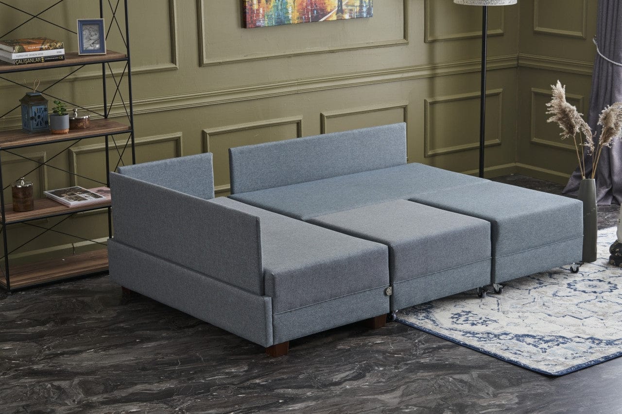 Asir Divano Angolare Letto a sinistro 5 posti in tessuto Fly Blu