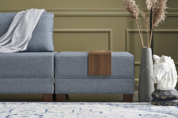 Asir Divano Angolare Letto a sinistro 5 posti in tessuto Fly Blu