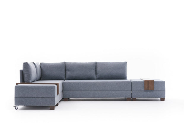 Asir Divano Angolare Letto a sinistro 5 posti in tessuto Fly Blu