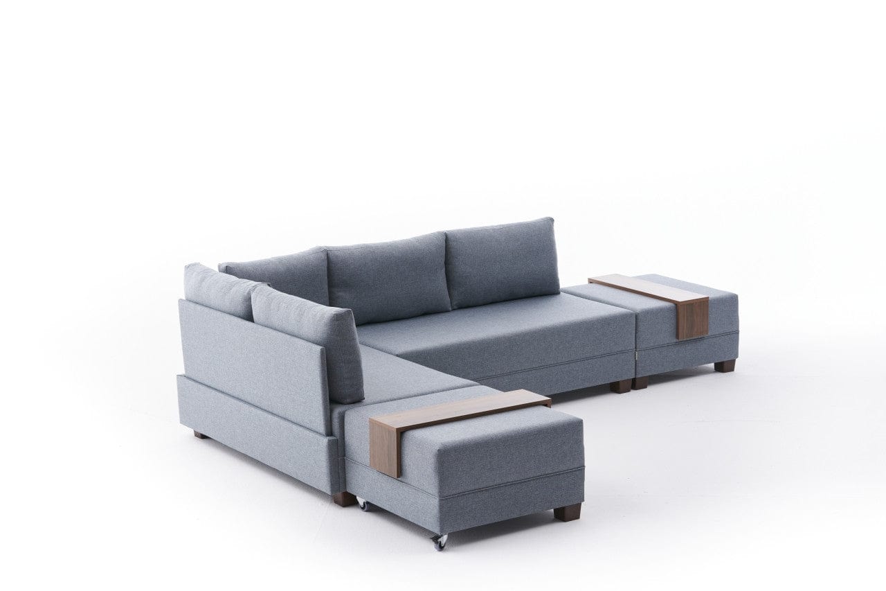 Asir Divano Angolare Letto a sinistro 5 posti in tessuto Fly Blu