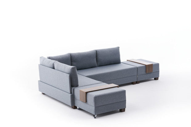 Asir Divano Angolare Letto a sinistro 5 posti in tessuto Fly Blu