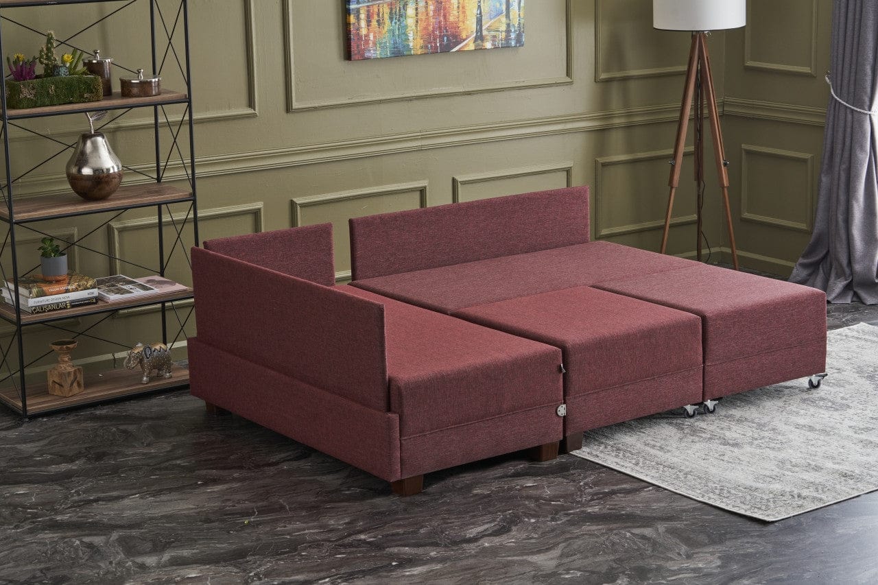 Asir Divano Angolare Letto a sinistro 5 posti in tessuto Fly Bordeaux