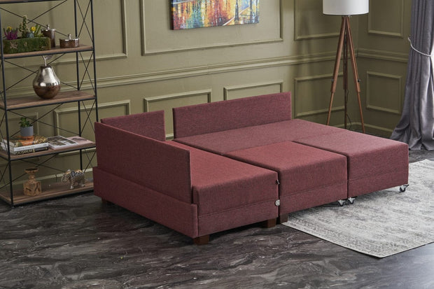 Asir Divano Angolare Letto a sinistro 5 posti in tessuto Fly Bordeaux