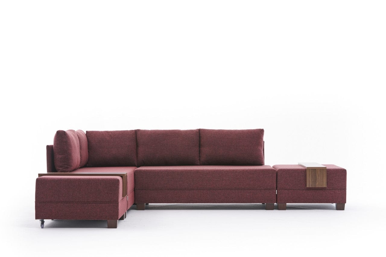 Asir Divano Angolare Letto a sinistro 5 posti in tessuto Fly Bordeaux