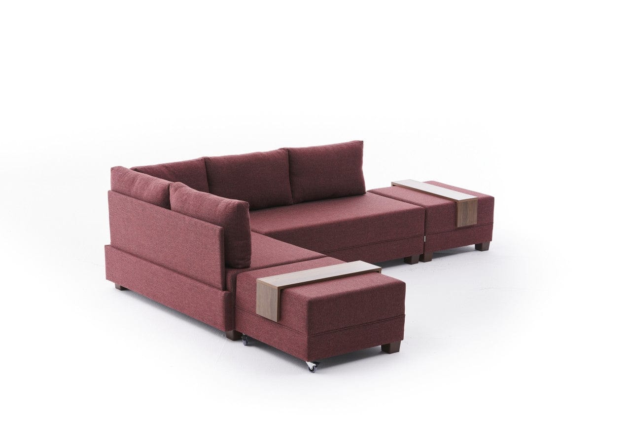 Asir Divano Angolare Letto a sinistro 5 posti in tessuto Fly Bordeaux