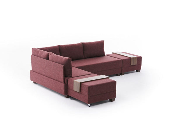 Asir Divano Angolare Letto a sinistro 5 posti in tessuto Fly Bordeaux