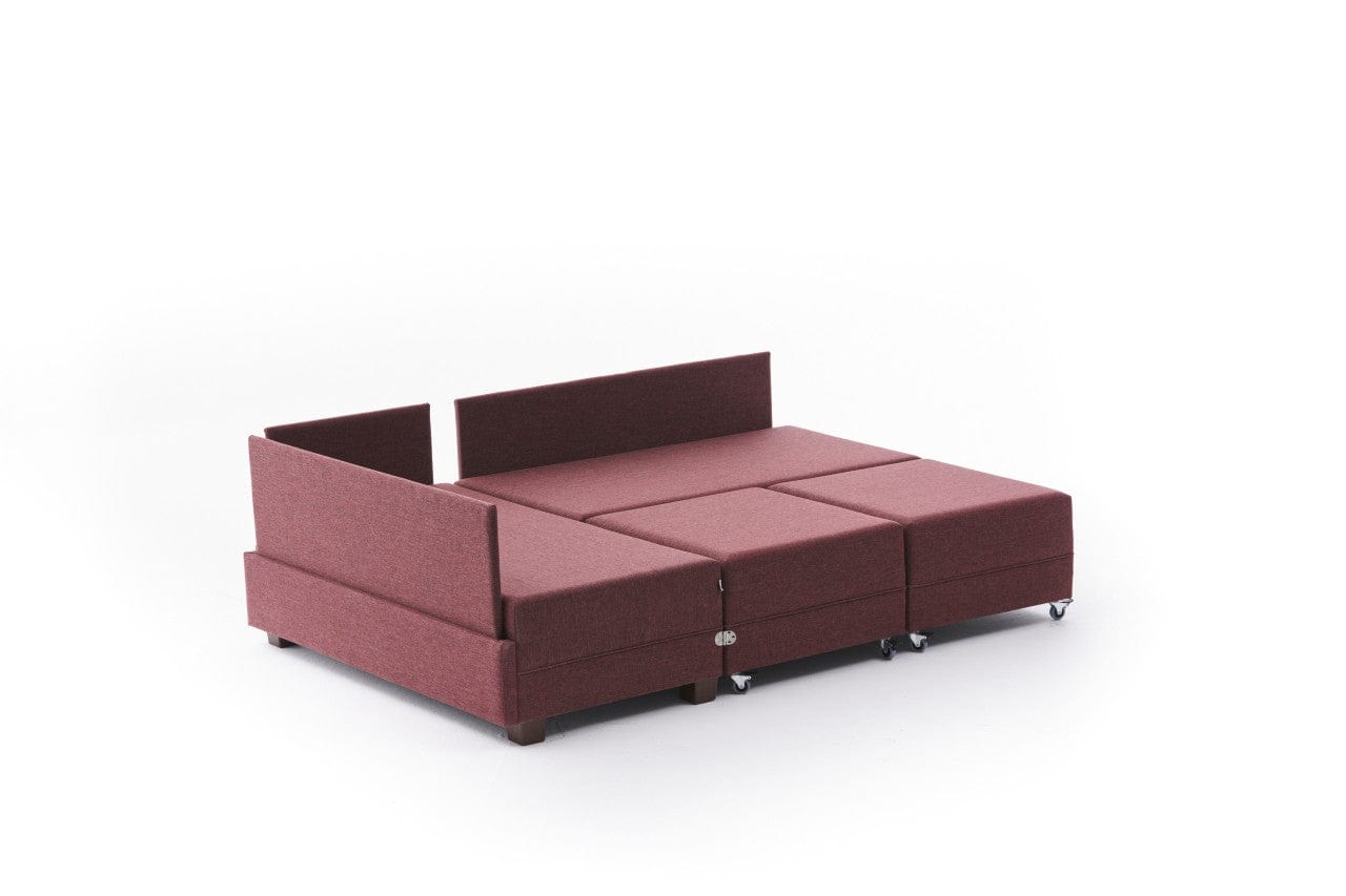 Asir Divano Angolare Letto a sinistro 5 posti in tessuto Fly Bordeaux