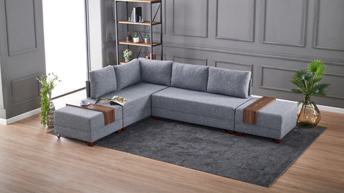 Asir Divano Angolare Letto a sinistro 5 posti in tessuto Fly Grigio